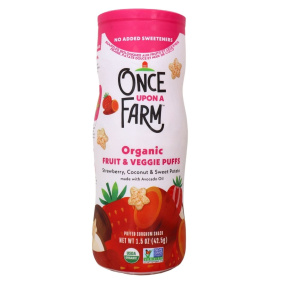 Once Upon a Farm Organic Fruit & Veggie Puffs Strawberry, Coconut & Sweet Potato, 42.5 g Front