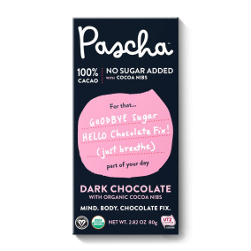 Pascha Black Bar 100% Cacao Dark Chocolate with Cocoa Nibs, 80g