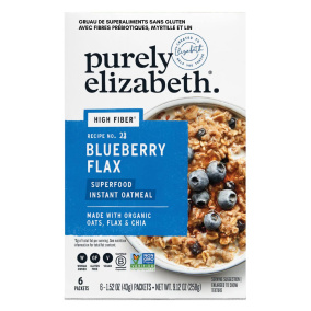 Front of Purely Elizabeth Superfood Oatmeal With Prebiotic Fiber Blueberry Flax - High Protein High Fiber Oatmeal - Gluten Free Instant Oatmeal - Oatmeal With Protein