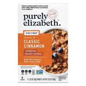 Front of Purely Elizabeth 5 Grain + Seed Gluten-Free Oatmeal Classic Cinnamon - Healthy Instant Oatmeal - Gluten Free Instant Oatmeal - Gluten Free Oatmeal