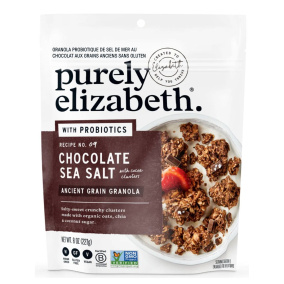 Front of Purely Elizabeth Chocolate Sea Salt Probiotic Granola - Gluten Free Granola - Protein Granola - Healthy Granola