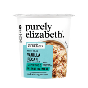 Front of Purely Elizabeth Gluten-Free Instant Superfood Oatmeal Cup Vanilla Pecan with Collagen - Purely Elizabeth Vanilla Oatmeal Cup - Protein Oatmeal On The Go - Gluten Free Collagen Oatmeal