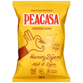 Front of PEACASA High Protein Chickpea Chips Honey Dijon - Vegan Protein Chips - High Protein Snacks Vegetarian - Chickpea Snacks