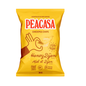 Front of PEACASA High Protein Chickpea Chips Honey Dijon - Vegan Protein Chips - High Protein Snacks Vegetarian - Chickpea Snacks
