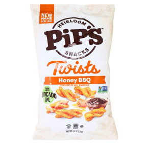 Front of Pipcorn Chips - Twist Chips - Honey BBQ Chips - Corn Twists Chips - Popcorn Twists - Heirloom Corn Snacks