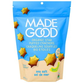 Front of MadeGood Gluten-Free & Organic Star Puffed Crackers Sea Salt, 121g