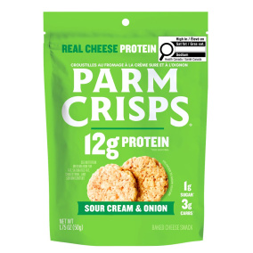 Front of ParmCrisps Sour Cream & Onion Cheese Crisps, 50g pouch