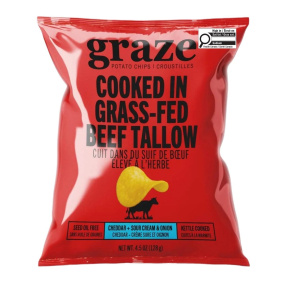 Graze Potato Chips Kettle Cooked in Grass-Fed Beef Tallow Cheddar + Sour Cream & Onion, 128g