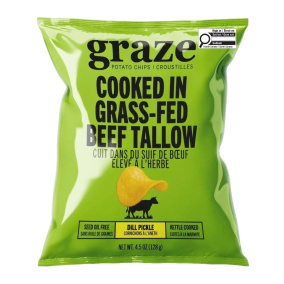 Graze Potato Chips Kettle Cooked in Grass-Fed Beef Tallow Dill Pickle, 128g