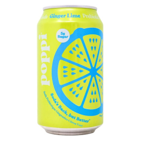 Front of Poppi Prebiotic Soda Ginger Lime - Ginger Lime Sparkling Ice -Ginger Lime Soda Water - Ginger Lime Soda Pop