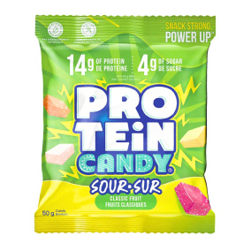 Front of Protein Candy Classic Fruit Sour - High Fibre Candy - Protein Gummies - Protein Gummy Candy