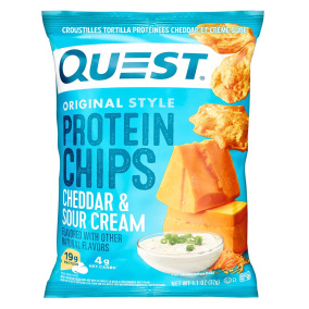 Front of Quest Protein Tortilla Chips Cheddar & Sour Cream, 32g