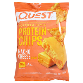 Front of Quest Tortilla-Style Protein Chips Nacho Cheese