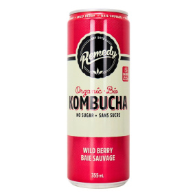 Front of Remedy Organic No Sugar Kombucha Wild Berry