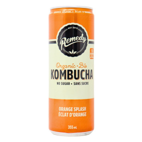 Front of Remedy Kombucha Organic Kombucha No Sugar Kombucha Orange Splash