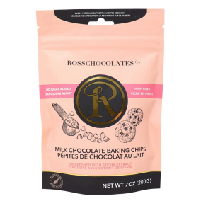 Front of Ross Chocolates Sugar-Free Chocolate Chips Keto Chocolate Chips Diabetic Chocolate Milk