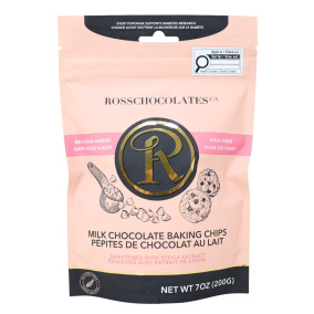 Front of Ross Chocolates Sugar-Free Chocolate Chips Keto Chocolate Chips Diabetic Chocolate Milk