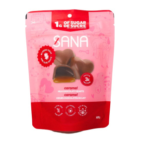 Front of Sana Sweet Life - Sana Chocolates - Low Sugar Chocolates - Heart Shaped Chocolate - Healthy Valentine's Day Treats - Heart Chocolate - Caramel Chocolate Hearts