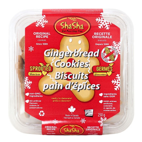 Front of ShaSha Co. Sprouted Whole Grain Cookies Gingerbread - Ginger Cookies - Gingerbread Snaps - Whole Grain Cookies