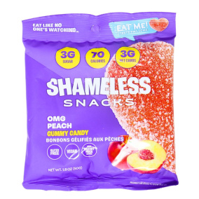 Front of Shameless Snacks Low-Sugar Gummy Candy OMG Peach, 50g