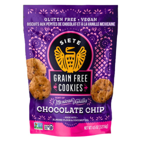 Front of Siete Cookies Mexican Cookies Mexican Vanilla Chocolate Chip Cookies Grain-Free Gluten-Free Cookies Almond Flour