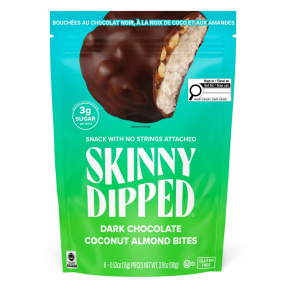 Skinny Dipped Dark Chocolate Coconut Almond Bites Front