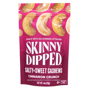 Front of Skinny Dipped Cashews - Sweet And Salty Cashews - Cinnamon Crunch