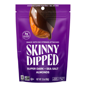 Front of Skinny Dipped Almonds Super Dark + Sea Salt