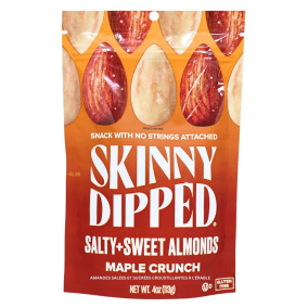 Front of Skinny Dipped Almonds - Maple Almonds - Sweet Salty Almonds - Glazed Almonds