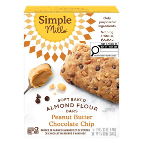Front of Simple Mills gluten-Free Soft-Backed Almond flour Bars Peanut Butter Chocolate Chip