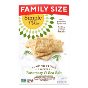 Front of Simple Mills Almond Crackers Rosemary Family Size