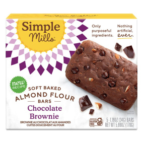 Front of Simple Mills Gluten-Free Soft-Baked Almond Flour Bars Chocolate Brownies, 5 Bars