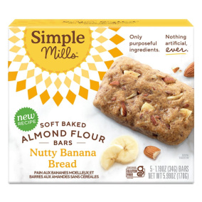 Front of Simple Mills Grain-Free Soft Baked Almond Flour Bars Nutty Banana Bread, 5 Bars