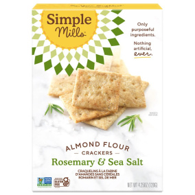 Front of Simple Mills Grain-Free Almond Flour Crackers Rosemary & Sea Salt, 120g