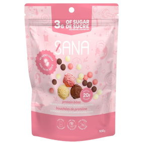 Front of Sana Sweet Life No Added Sugar Crunchy Chocolate Protein Bites Neopolitan