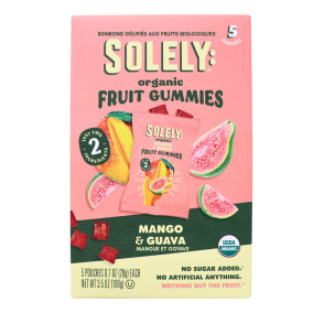 Front of Solely Organic Mango and Guava Gummies, 100g