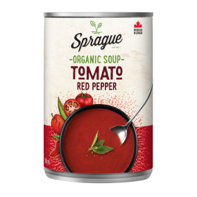 Front of Sprague Organic Tomato Red Pepper Soup, 411g