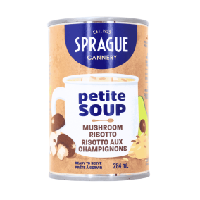 Sprague Ready-To-Serve Gluten-Free Petite Soup Mushroom Risotto, 284ml - Sprague Soup, Sprague Soup Where To Buy, Gluten-Free Soup, Canned Soup, Soup Can