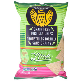 Front of Siete Lime Grain Free Tortilla Chips, 142g