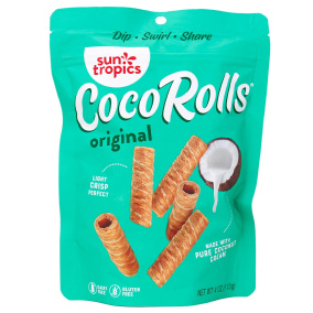 Front of  Sun Tropics CocoRolls Original Rolled Coconut Wafers, 113g
