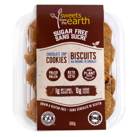 Front of Sweets From The Earth Sugar Free Keto Chocolate Chip Cookies, 100g
