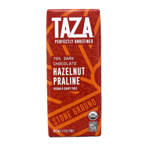 Taza Stone-Ground Organic 70% Dark Chocolate Bar Hazelnut Praline, 70g