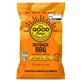 Front of The Good Crisp Company Crinkle Cut Potato Chips Gluten-Free Potato Chips Outback BBQ - Crinkle Cut Potato Chips - Healthy Potato Chips - Good Chips To Eat