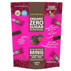 Front of Theobroma Chocolat Organic Zero Sugar Chocolate Keto Chocolate Dark Chocolate Raspberry