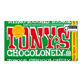 Front of Front of Tony's Chocolonely Milk Chocolate Hazelnut - Fair-Trade Chocolate