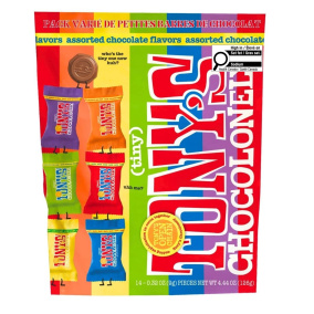 Front of Tony's Chocolonely Chocolate Tiny Chocolate Bars Variety Pouch