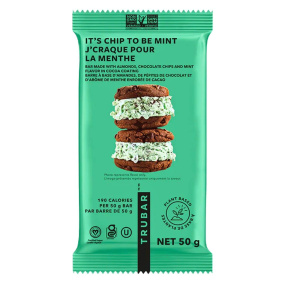 Front of TRUBAR Protein Bar It’s Mint To Be Chip - Gluten Free Vegan Protein Bars - Vegan Protein Bars Canada - Best Tasting Protein Bars