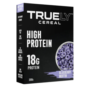 Front of Truely Protein Cereal Low Sugar Cereal Keto Protein Cereal Blueberry Muffin