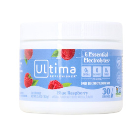 Front of Ultima Replenisher Electrolyte Drink Mix Blue Raspberry, 30 Servings