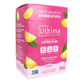 Front of Ultima Replenisher Electrolyte Drink Mix Pink Lemonade